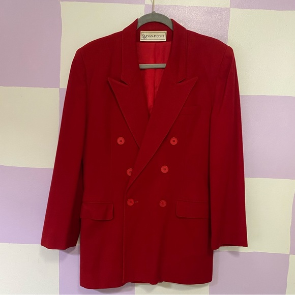 Vintage Red Double-breasted Blazer - Picture 10 of 15